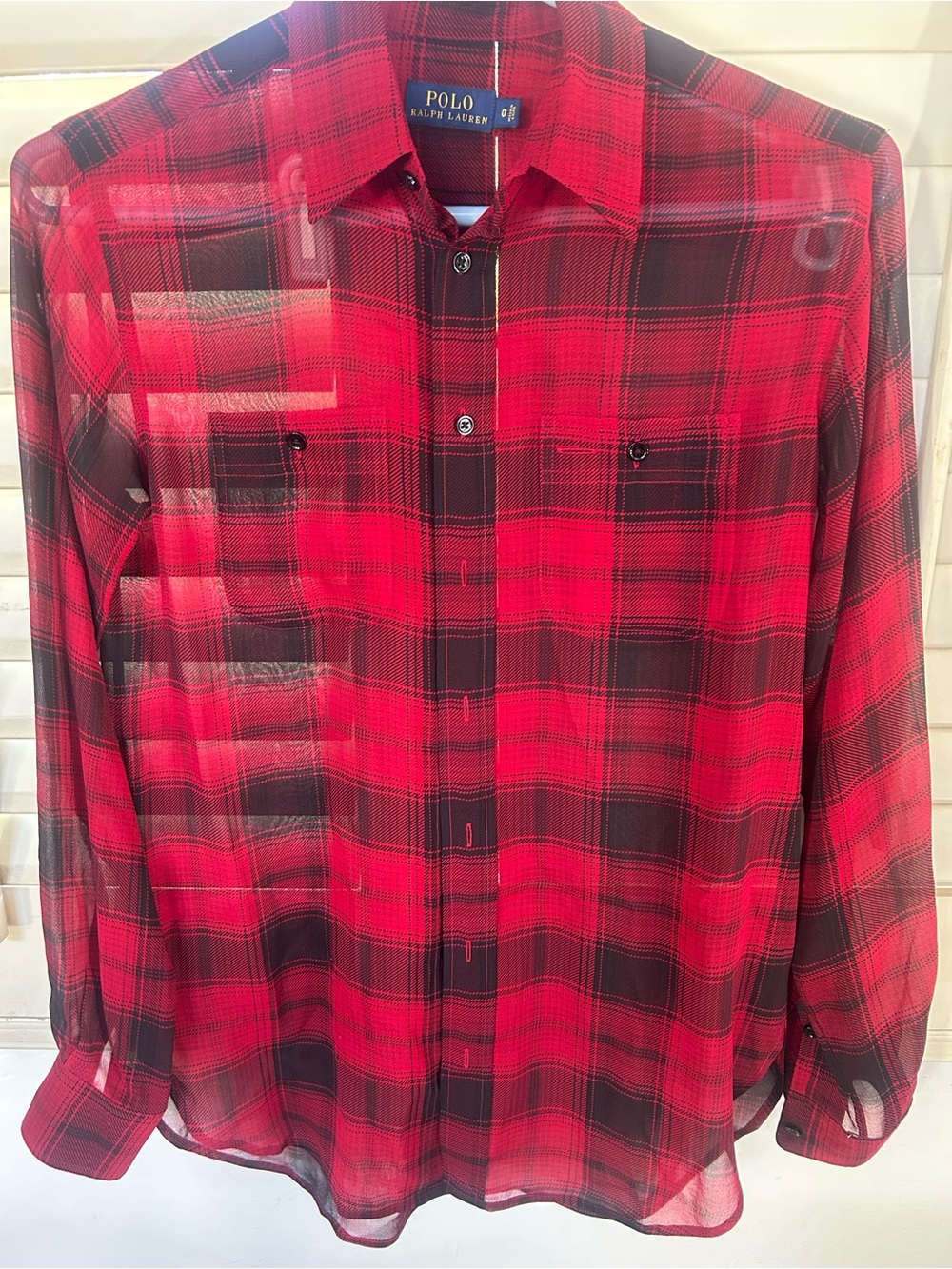 Polo by Ralph Lauren Red and Black Plaid Sheer Button-Up Blouse
